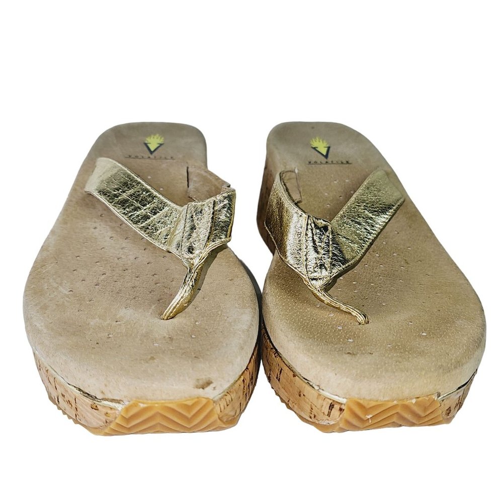 Volatile Neville Women's Gold Wedge Cork Sandals Size 9 - Picture 4 of 9